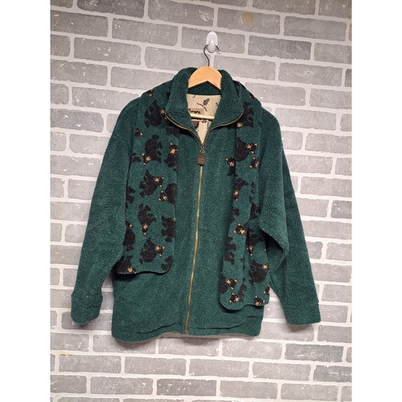Marc Tetro Canada Vintage Y2K Fleece Jacket Mens Size S/M Green‎ Bears Full Zip